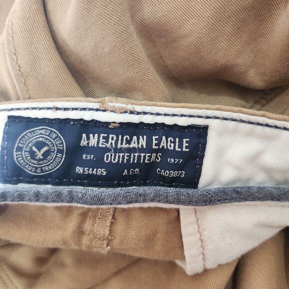 American Eagle Outfitters Mens Tan Chino Pants 33x34 Relaxed Straight Distressed - Picture 6 of 8